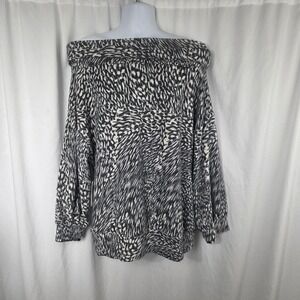 Willow Drive Shirt Womens Large Black Animal Print Off Shoulder Tunic Top
